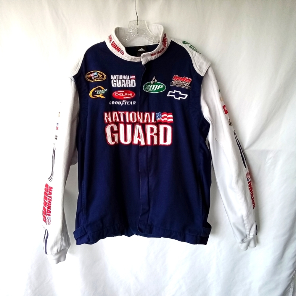 Adidas Earnhardt NASCAR National Guard Zip Up Racing Jacket with Hat as pictured